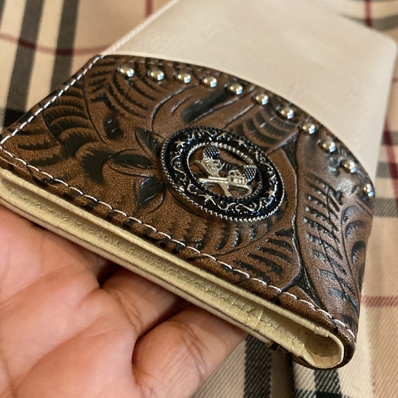 Mens Western Long Wallet Billetera Beige & Brown New - Picture 5 of 9